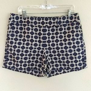 Ann Taylor Navy Geometric Cotton Twill Shorts